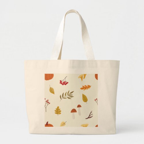 Cozy Autumn Leaves & Mushrooms | Fall Botanical Il Large Tote Bag