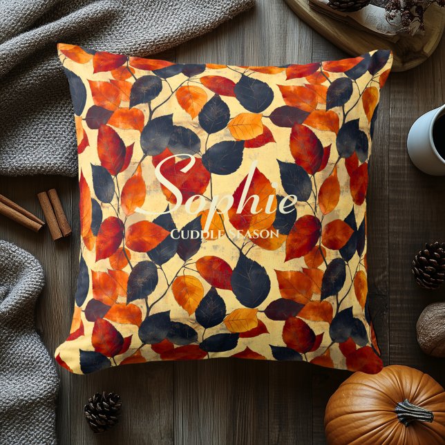 Cozy Autumn Leaves Pattern | Fall Home Decor Throw Pillow (Creator Uploaded)