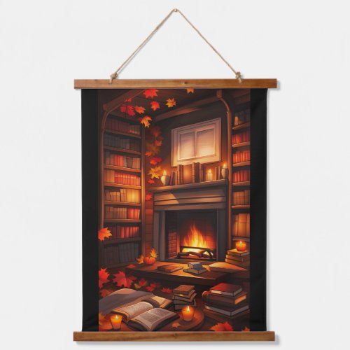 Cozy Autumn Library Hanging Tapestry