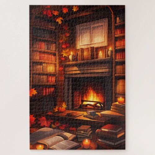 Cozy Autumn Library Jigsaw Puzzle