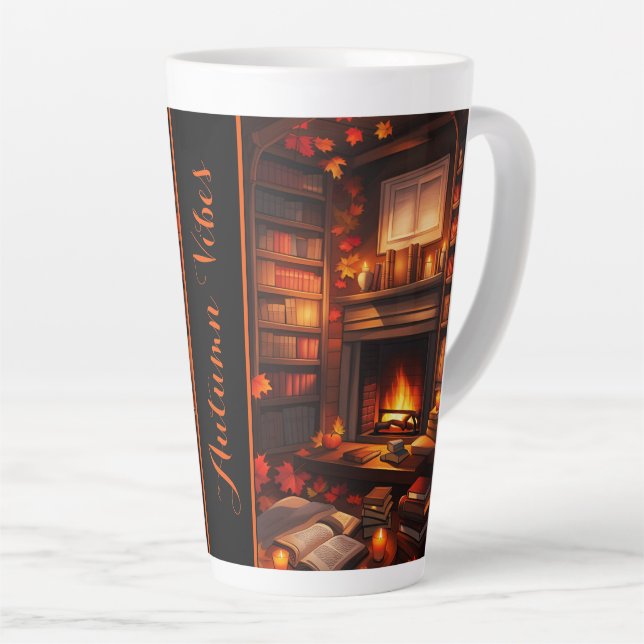 Cozy Autumn Library Latte Mug (Right Angle)