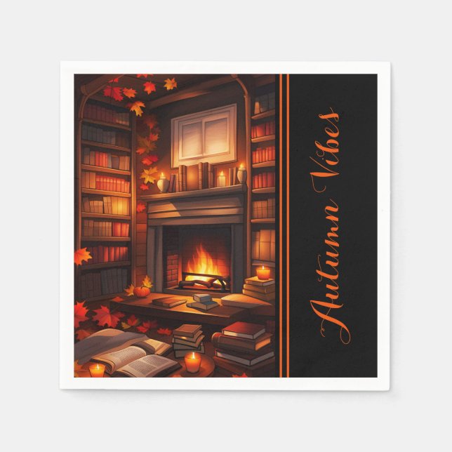 Cozy Autumn Library Napkins (Front)