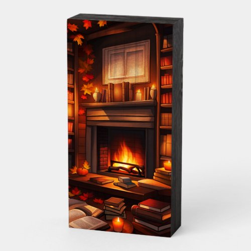 Cozy Autumn Library Wooden Box Sign