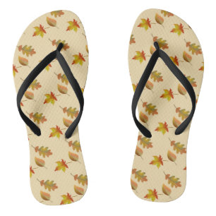 Cozy autumn maple leaves oak leaves flip flops