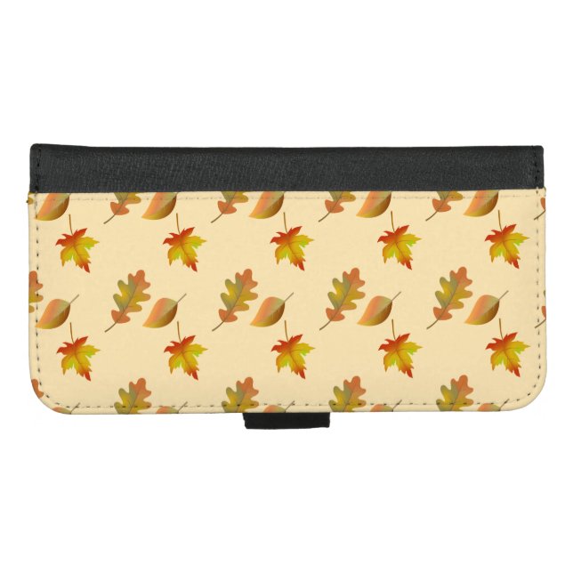 Cozy autumn maple leaves oak leaves  iPhone wallet case (Front (Horizontal))