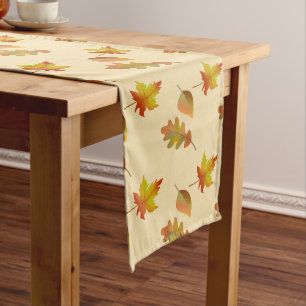 Cozy autumn maple leaves oak leaves long table runner