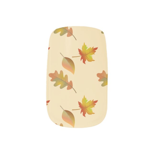 Cozy autumn maple leaves oak leaves minx nail art (Left Thumb)