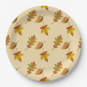Cozy autumn maple leaves oak leaves paper plates