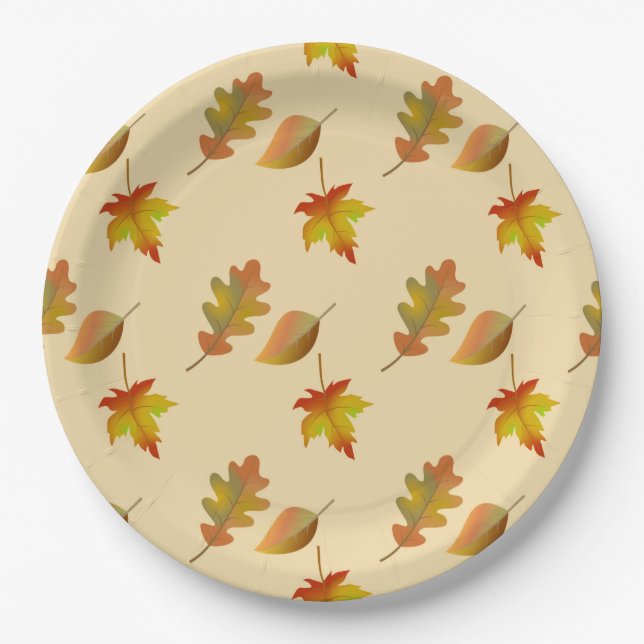 Cozy autumn maple leaves oak leaves  paper plates (Front)