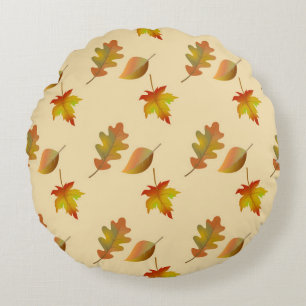 Cozy autumn maple leaves oak leaves round pillow