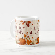 Cozy Autumn Mug | Hello Fall Pumpkin & Leaves Coff