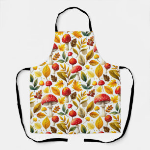 Cozy Autumn Mushroom and Autumn Leaves Watercolor Apron