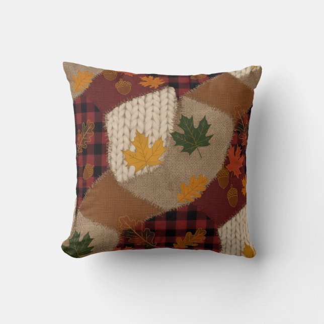 Cozy Autumn Patchwork Throw Pillow (Front)