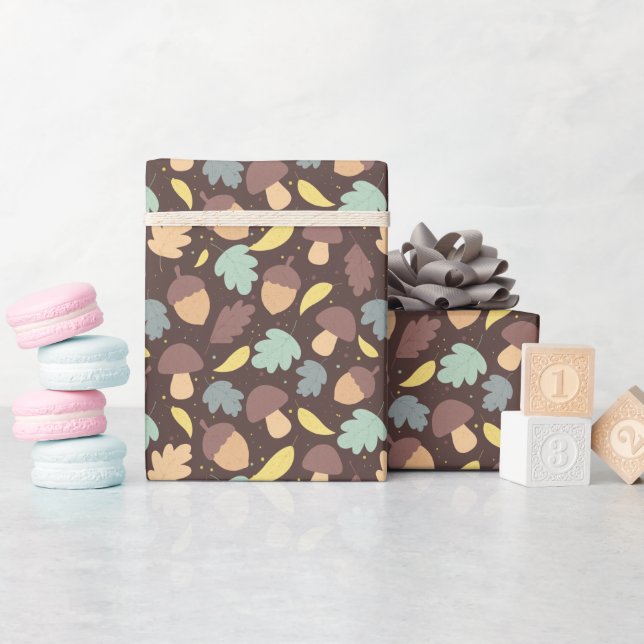 Cozy Autumn Pattern Brown Wrapping Paper Roll (Baby Shower)