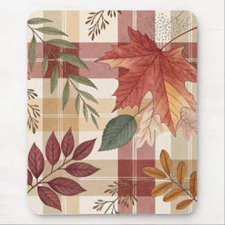 Cozy Autumn Plaid & Leaves | Mousepad