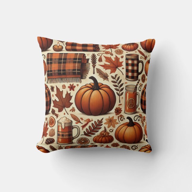 Cozy Autumn Plush Throw Pillow (Front)