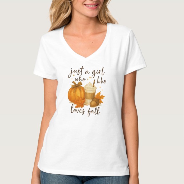 Cozy Autumn Pumpkin and Coffee Fall Lover  T-Shirt (Front)