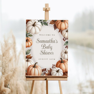 Cozy Autumn Pumpkin Baby Shower Welcome Sign