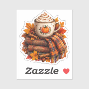 Cozy Autumn Pumpkin Latte Books Design Sticker