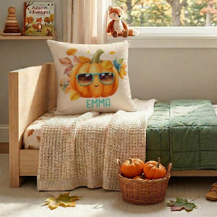Cozy Autumn Pumpkin Personalized Kids Throw Pillow