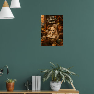 Cozy Autumn Reads Cute Book Lover Puppy Poster