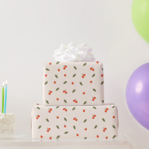 Cozy Autumn Red Berries & Leaves Cream Pattern Wrapping Paper