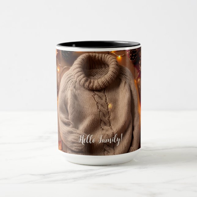 Cozy Autumn Sweater, Leaves, Pinecones Pumpkin Mug (Center)