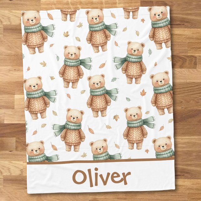 Cozy Autumn Teddy Bear Nursery Fleece Blanket (Creator Uploaded)