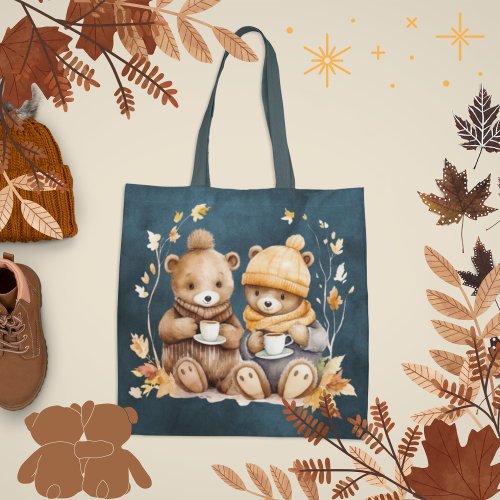 Cozy Autumn Teddy Bear Tote Bag
