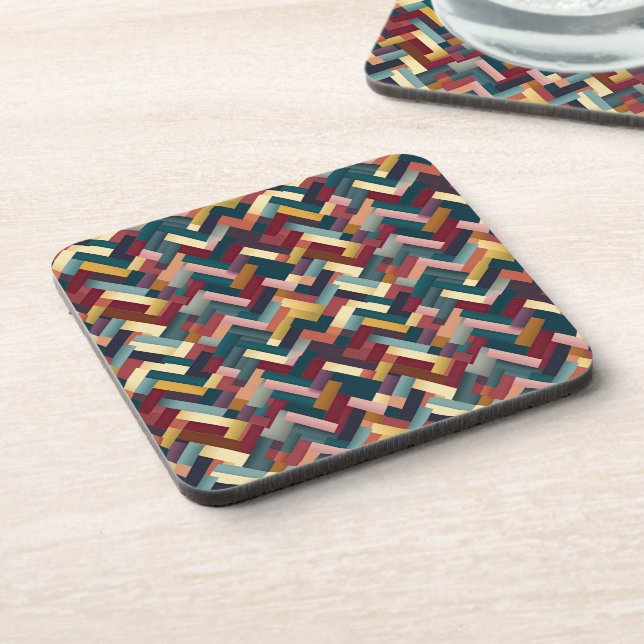 Cozy Autumn Tones Weave Pattern Beverage Coaster (Left Side)
