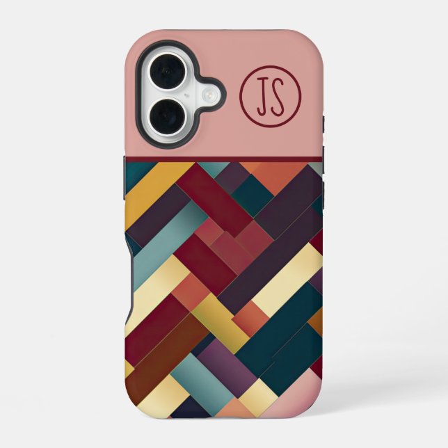 Cozy Autumn Tones Weave Pattern Monogrammed Iphone Case (Back)