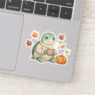 Cozy Autumn Turtle Kawaii Pumpkin Spice Latte  Sticker