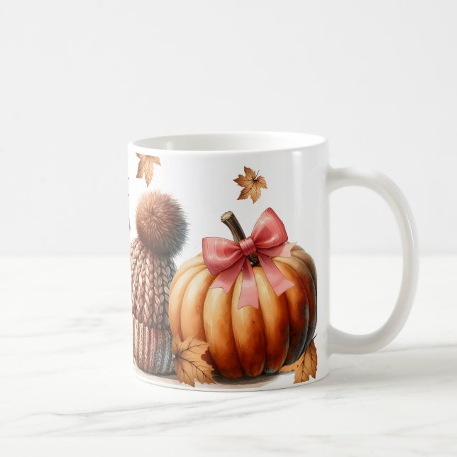 Cozy Autumn Vibes - Boots, Pumpkin, Knit Hat  Coffee Mug (Right)