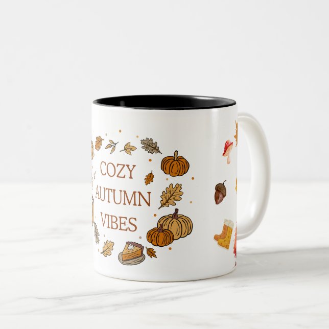 Cozy Autumn Vibes Mug – Fall Leaves Coffee Cup 11o (Front Right)