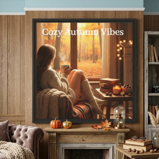 Cozy Autumn Vibes | Personalized Fall Cabin Window Canvas Print