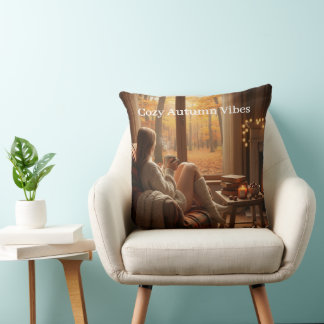 Cozy Autumn Vibes | Personalized Fall Cabin Window Throw Pillow