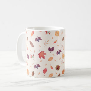 Cozy Autumn Watercolor Leaves & Acorns Fall Patter Coffee Mug
