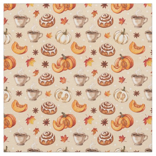 Cozy Autumn Watercolor Seamless Pattern Fabric