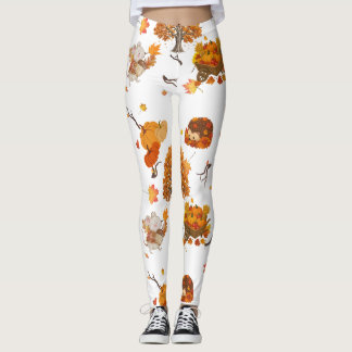 Cozy Autumn Woodland Pattern Leggings - Cute Fall