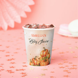 Cozy Autumnal Gold Orange Watercolor Pumpkin Fall Paper Cups