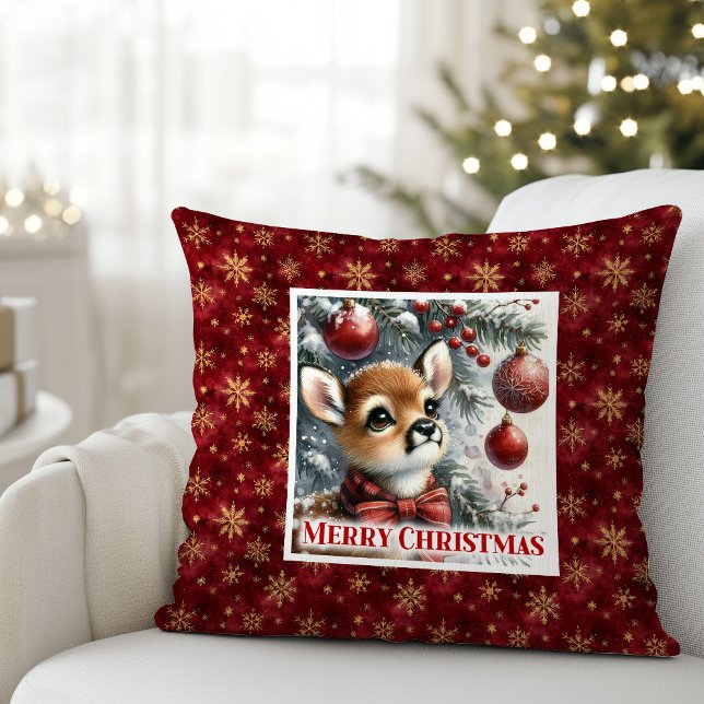 Cozy Baby Deer Snowy Forest Kids Gift Christmas  Throw Pillow (Cozy Baby Deer Snowy Forest Kids Gift Christmas Pillow

)