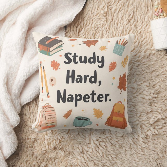Cozy Back-to-School Pillow – Study Hard, Nap Harde (Blanket)