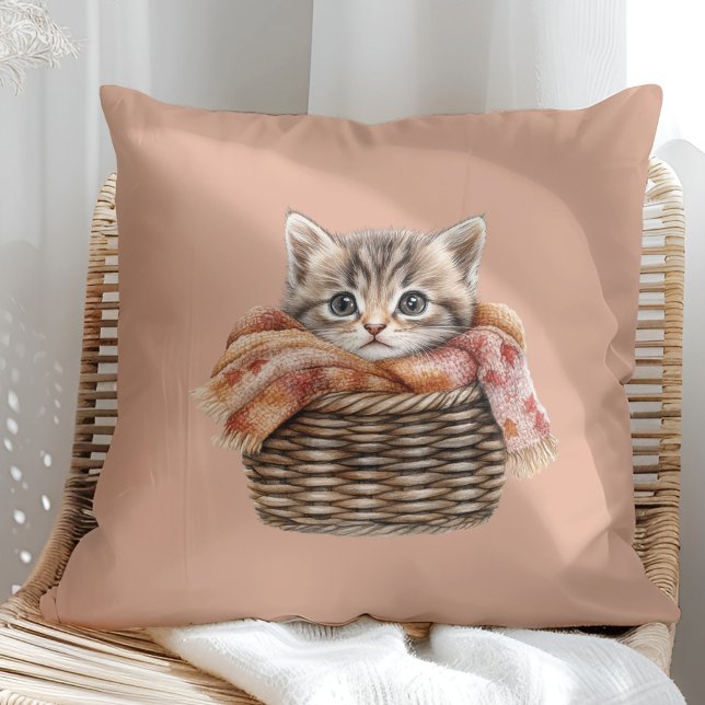 Cozy Basket Cat Pillow – Cinnamon Edition (Cozy Basket Cat Pillow – Cinnamon Edition in a sunny boho rattan chair)