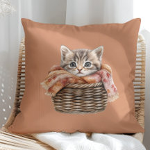Cozy Basket Cat Pillow – Terracotta Edition