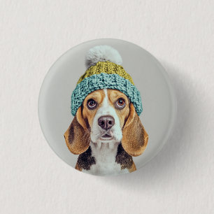 Cozy Beagle in a Winter Knit Hat Button