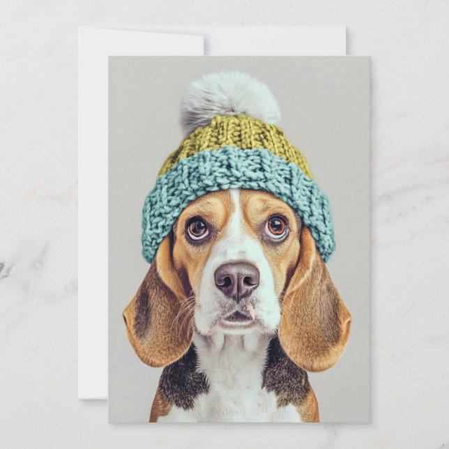Cozy Beagle in a Winter Knit Hat Invitation (Front)