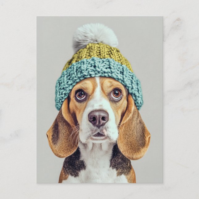 Cozy Beagle in a Winter Knit Hat Postcard (Front)