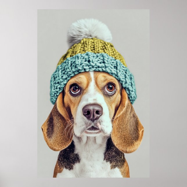 Cozy Beagle in a Winter Knit Hat Poster (Front)