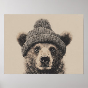 Cozy Bear in Beanie - Cute Winter Animal  Poster