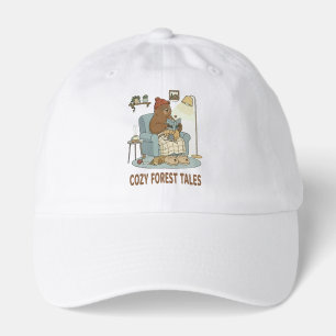 Cozy Bear Reading 'Forest Tales' with Cute Sleepin Hat